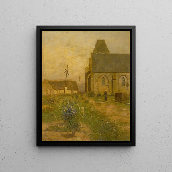 Landschaft mit einer Kirche und einem Friedhof - Eugen Jettel — gerahmtes Bild an der Wand