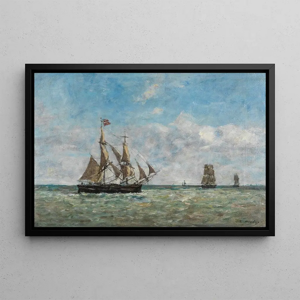 Bateaux de pêche devant Trouville - Eugène Boudin — gerahmtes Bild an der Wand
