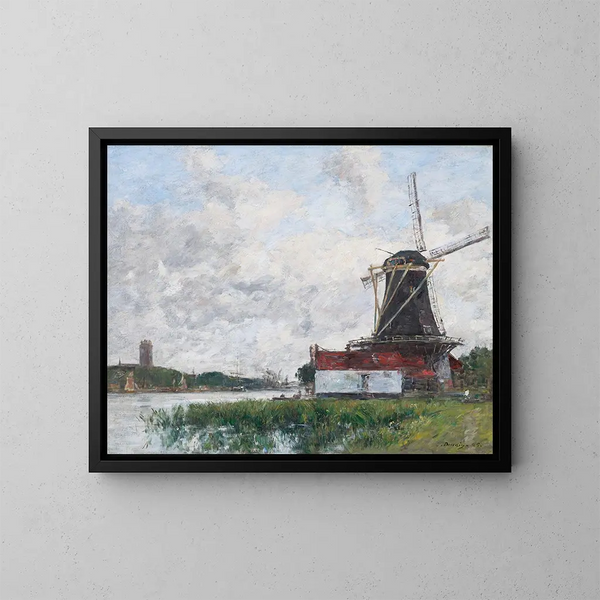 Moulin auf den Ufern der Maas in Dordrecht - Eugène Boudin — gerahmtes Bild an der Wand