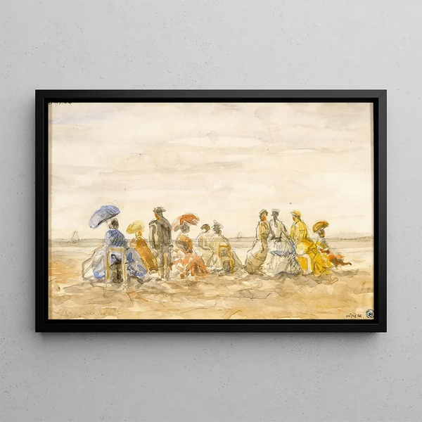 Figuren am Strand von Trouville - Eugène Boudin — gerahmtes Bild an der Wand