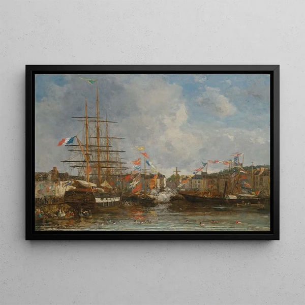 Fest im Hafen von Honfleur - Eugène Boudin — gerahmtes Bild an der Wand