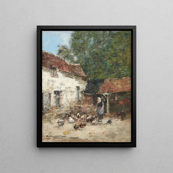 La Provende des Poules - Eugène Boudin — gerahmtes Bild an der Wand