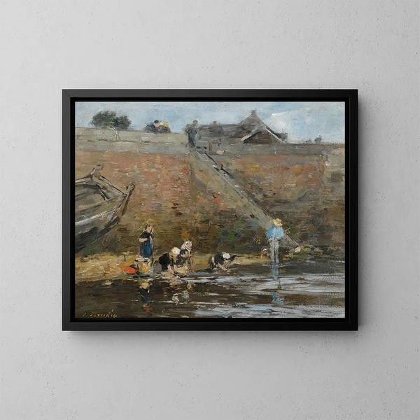 Laveuses am Flussufer - Eugène Boudin — gerahmtes Bild an der Wand