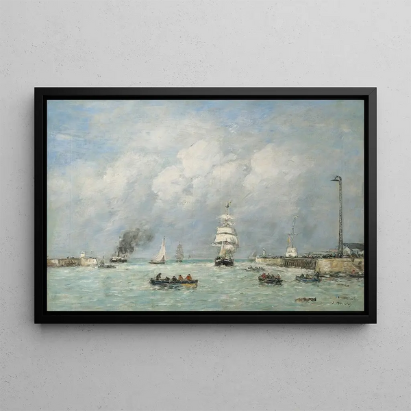 Le Havre, Eingang des Hafens - Eugène Boudin — gerahmtes Bild an der Wand