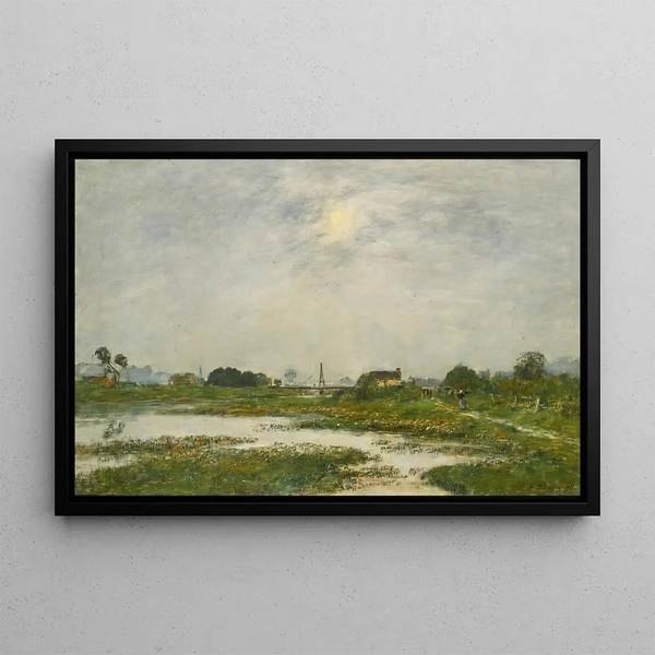 Die Ufer der Touques während der Flut - Eugène Boudin — gerahmtes Bild an der Wand