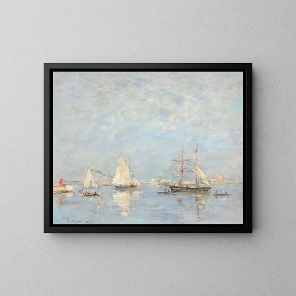 Ausfahrt der Boote in Saint-Vaast-la-Hougue - Eugène Boudin — gerahmtes Bild an der Wand