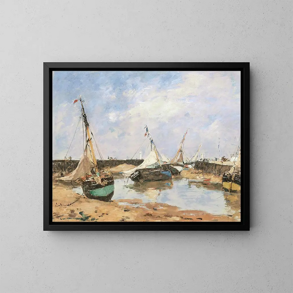Barques de Trouville entre les jetées - Eugène Boudin — gerahmtes Bild an der Wand