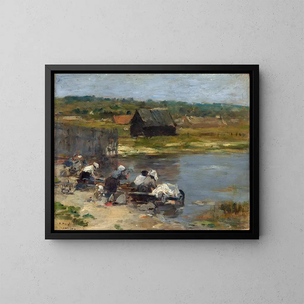 Laveuses am Teichufer - Eugène Boudin — gerahmtes Bild an der Wand