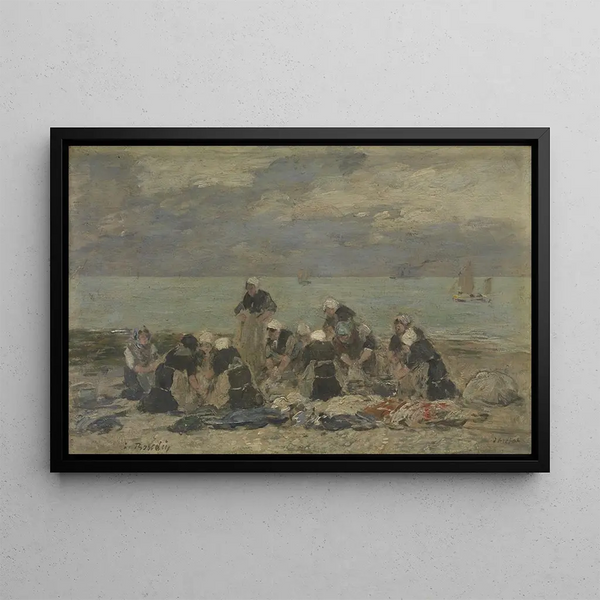 Frauen beim Wäschewaschen in Étretat - Eugène Boudin — gerahmtes Bild an der Wand