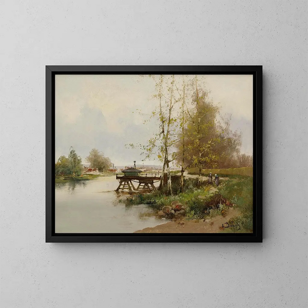 L'étang au bord du village - Eugène Galien-Laloue — gerahmtes Bild an der Wand