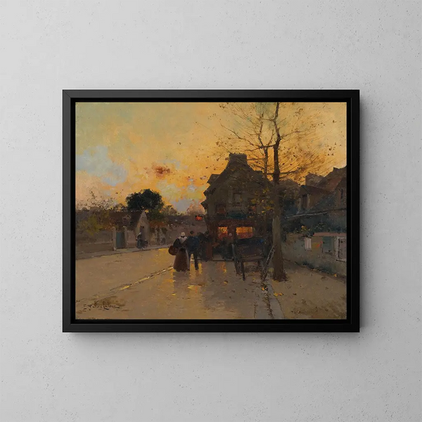 Dorf an einem Herbstabend - Eugène Galien-Laloue — gerahmtes Bild an der Wand