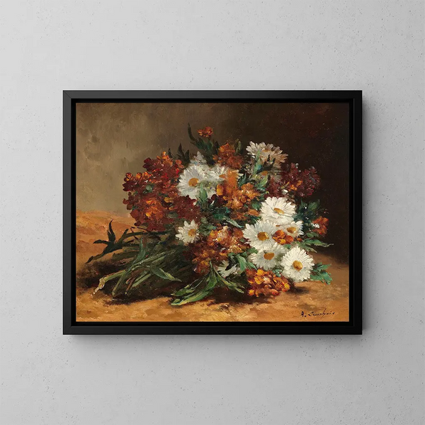 Blumenstrauß aus Gänseblümchen und goldener Lack - Eugène Henri Cauchois — gerahmtes Bild an der Wand