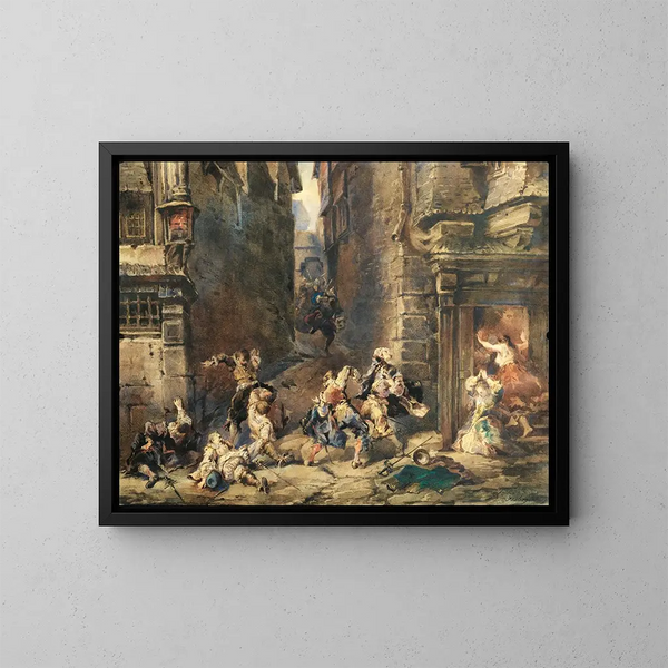 Die Rauferei - Eugène Isabey — gerahmtes Bild an der Wand