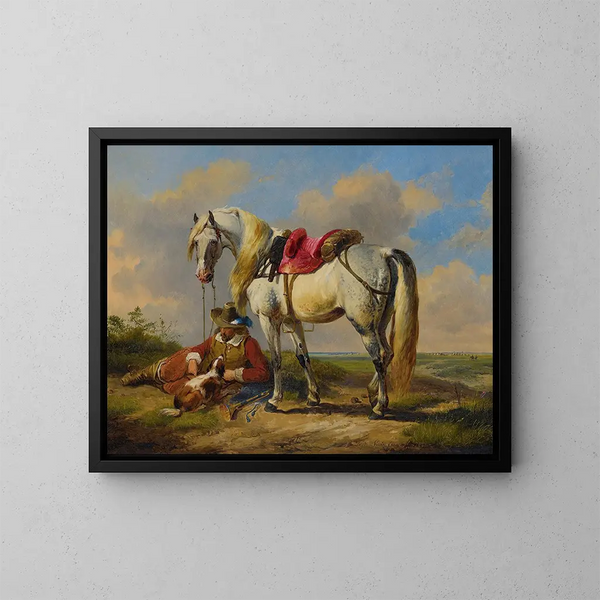 Ein ruhender Ritter - Eugène Joseph Verboeckhoven — gerahmtes Bild an der Wand