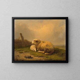 Eugne Joseph Verboeckhoven - A resting sheep and a lamb.webp