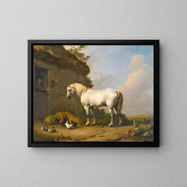An der Tür der Stallung - Eugène Joseph Verboeckhoven — gerahmtes Bild an der Wand