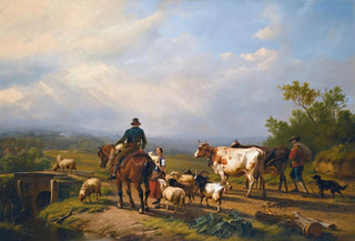 Eugne Joseph Verboeckhoven - Rider Conversing With A Shepherdess In An Extensive Landscape.webp