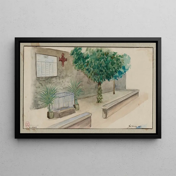 Villa des Otages, Wand, an der die letzten 52 Geiseln der Kommune erschossen wurden, rue Haxo - F. Seguin — gerahmtes Bild an der Wand