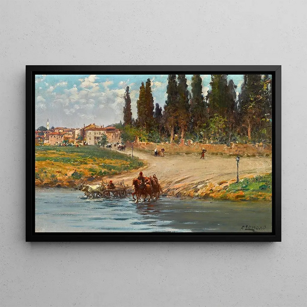 Am Wasserufer - Fausto Zonaro — gerahmtes Bild an der Wand