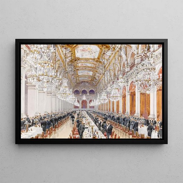 Bankett der Offiziere der russischen Marine im Festsaal des Rathauses, Franco-russische Festlichkeiten, Paris - Fédor Hoffbauer — gerahmtes Bild an der Wand