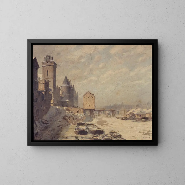 Die Uhrturm, die Conciergerie und die Wechselbrücke im Jahr 1621 - Fédor Hoffbauer — gerahmtes Bild an der Wand