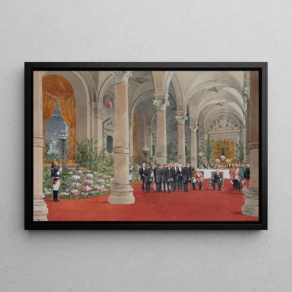 Empfang des Königs von England Eduard VII durch Präsident Loubet im Rathaus von Paris am 2. Mai 1903 - Fédor Hoffbauer — gerahmtes Bild an der Wand
