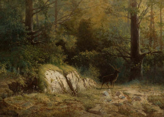 Feliks Brzozowski - Forest landscape with a deer.webp