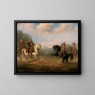 Feliks Sypniewski - King John III Sobieski meets emperor Leopold at Vienna.webp