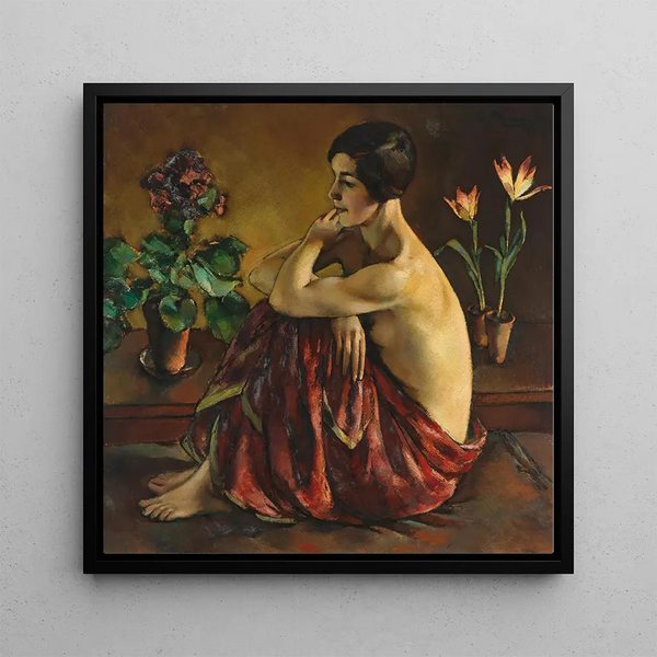 Femme nue assise avec écharpe rouge - Egge SturmSkrla