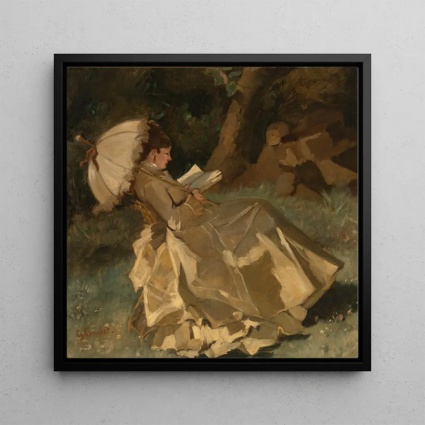 Femme tenant un parapluie - École française