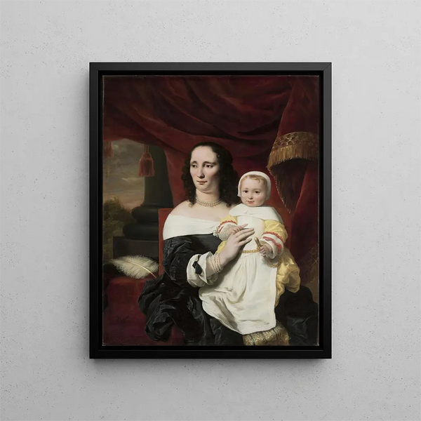 Portrait von Johanna de Geer Trip mit ihrer Tochter Cecilia - Ferdinand Bol — gerahmtes Bild an der Wand