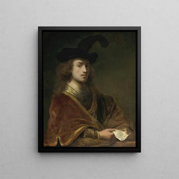 Selbstporträt hinter einem Brüstung - Ferdinand Bol — gerahmtes Bild an der Wand