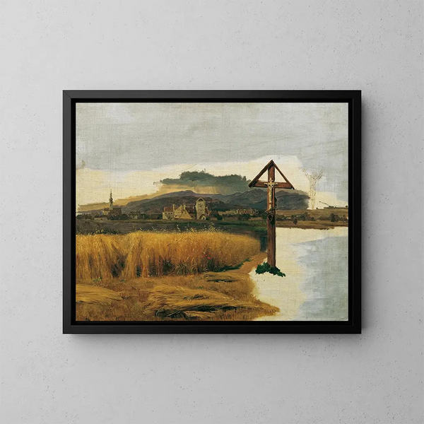 Landschaft von Brunn am Gebirge - Ferdinand Georg Waldmüller — gerahmtes Bild an der Wand