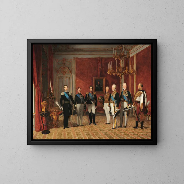 Empfang des Großfürsten Alexander Nikolaewitsch durch Fürst Metternich in der Hofburg Wien im Jahr 1839 - Ferdinand Georg Waldmüller — gerahmtes Bild an der Wand