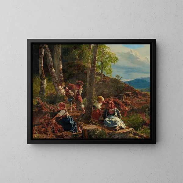 Sammelnder Zweige im Wienerwald - Ferdinand Georg Waldmüller — gerahmtes Bild an der Wand