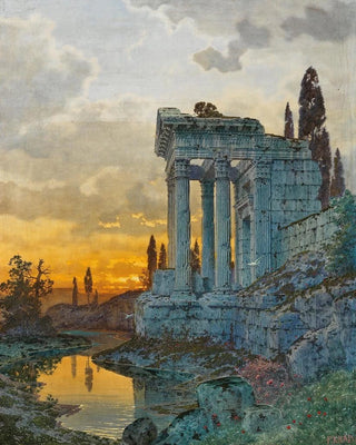 Ferdinand Knab - A Southern Landscape with Ruins of an Antique Temple.webp