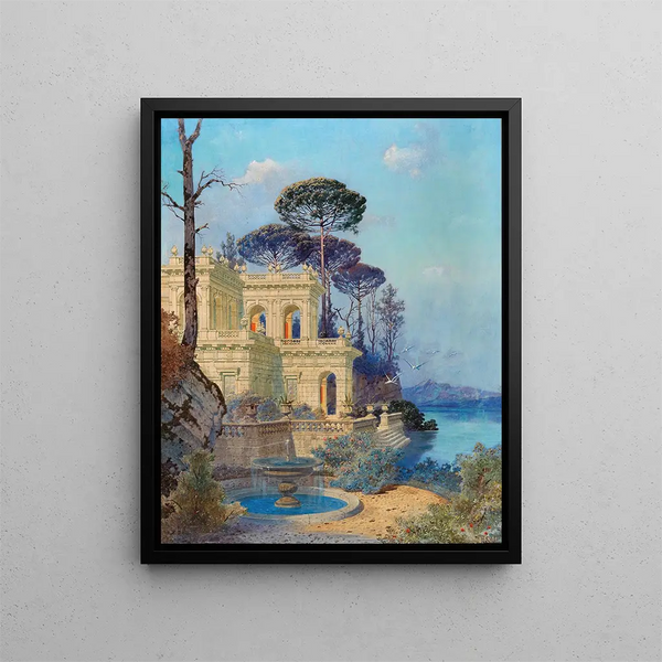 Ferdinand Knab - Villa a Fountain by the Lake in the foreground.webp
