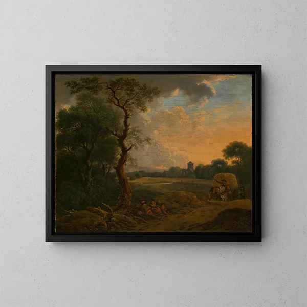 Landschaft des Abends mit Heuwagen - Ferdinand Kobell — gerahmtes Bild an der Wand