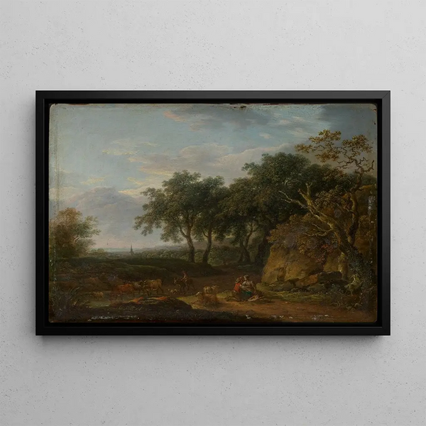 Landschaftsbild mit Hirte und Herde - Ferdinand Kobell — gerahmtes Bild an der Wand