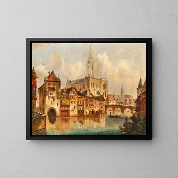 Eine Szene an einem Kanal in der Nähe des Straßburger Doms - Ferdinand Lepié — gerahmtes Bild an der Wand