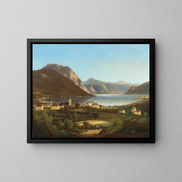 Ansicht von Gmunden und der Burg Ort - Ferdinand Lepié — gerahmtes Bild an der Wand
