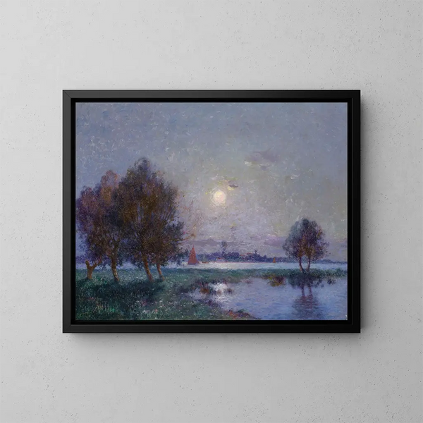 Ufer der Loire im Mondschein - Ferdinand du Puigaudeau — gerahmtes Bild an der Wand