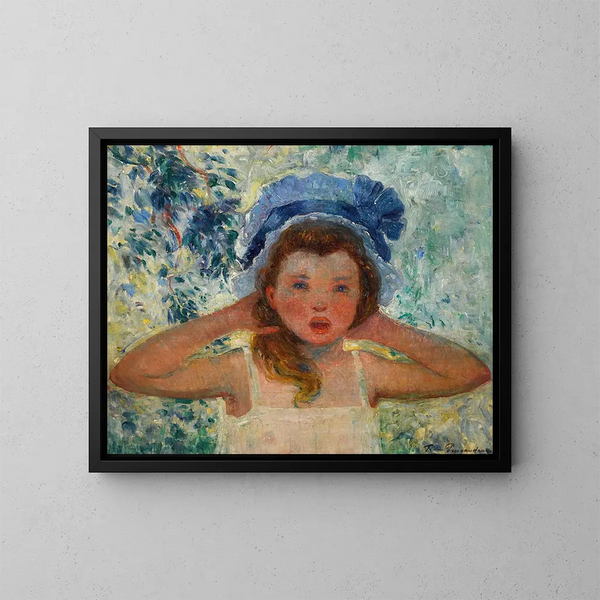 Tochter des Künstlers mit blauer Mütze - Ferdinand du Puigaudeau — gerahmtes Bild an der Wand