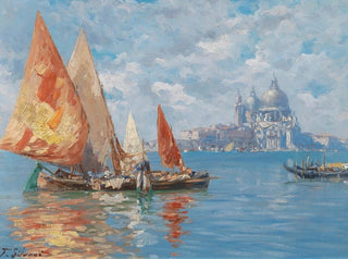 Bateaux de pêche à Venise devant Santa Maria della Salute - Ferdinando Silvani — Ansicht des Kunstwerks