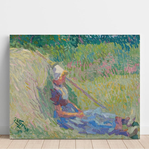 Reproduktion des Gemäldes Mädchen, das sich gegen eine Heuhaufen ausruht - Jan Toorop