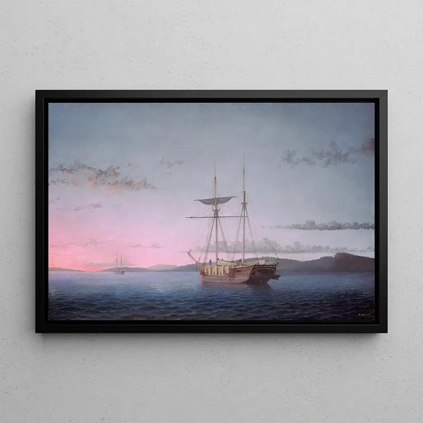 Holzsegelschiffe am Abend in der Penobscot-Bucht - Fitz Henry Lane — gerahmtes Bild an der Wand