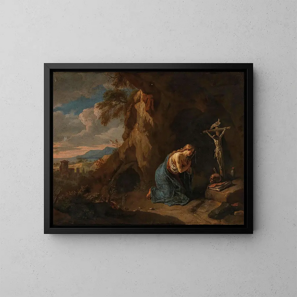 Landschaft mit der bußfertigen Madeleine - Flämische Schule — gerahmtes Bild an der Wand