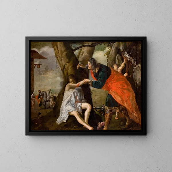 Der gute Samariter - Flämische Schule — gerahmtes Bild an der Wand