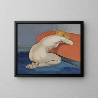 Flix Vallotton - Naked Woman Kneeling In Front of a Red Couch.webp