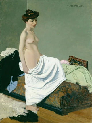 Flix Vallotton - Standing Nude Holding Gown on Her Knee.webp